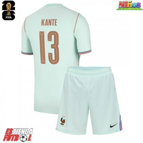 Francia Kante #13 Segunda Equipación Niños Mundial 2026 Manga Corta (+ Pantalones cortos)
